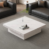 Square Marble Effect Coffee Table with 4 Sliding Drawers | Low Profile Centre Table