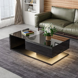 High Gloss Coffee Table with Glass Top and LED Lights | Modern Living Room Coffee Table