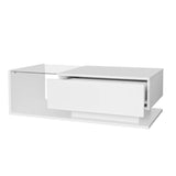 High Gloss Coffee Table with LED Lights Glass Top and Drawer | Modern Living Room Table