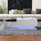 High Gloss Coffee Table with LED Lights Glass Top and Drawer | Modern Living Room Table