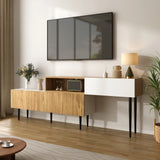 Modular TV Unit Adjustable Width | Wood and White TV Cabinet with Black Legs